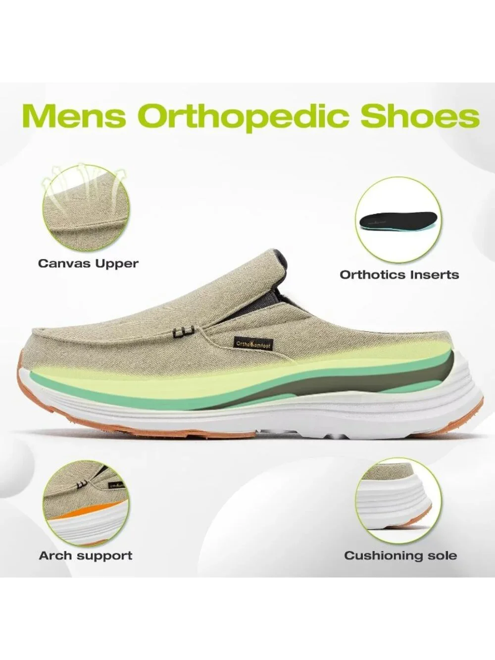 OrthoComfoot Men's Khaki Rubber Slip On Loafer Comfortable Non-Slip Casual Shoes